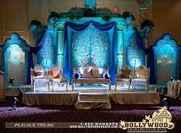 Bollywood Mandap Wedding Stage Decorations Peacock Wedding Theme Wedding Reception Centerpieces Blue