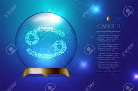 The symbol consists of two circles, from which curved lines emanate, the top moving left to right and the bottom right to left. Cancer Zodiac Sign In Magic Glass Ball Fortune Teller Concept Design Illustration On Blue Gradient Background With Copy Space Vector Royalty Free Cliparts Vectors And Stock Illustration Image 106609758
