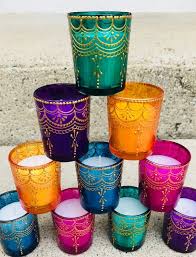 Set Von 12 Handgemalten Henna Votive Candles Einmachglaser Basteleien Farbe Fur Glas Und Kerzen