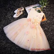2019 Kiz Cocuk Elbise Modelleri Pudra Kisa Kolsuz Cicek Aksesuarli Tul Etek Kadin Elbiseleri The Dress Tutu Elbiseler