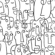 Mural Perfiles De Caras Dibujadas Murals Wallpaper Face Line Drawing Face Lines Drawing Wallpaper