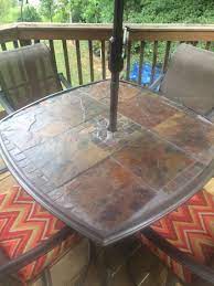 Slate Patio Table Original Glass Top Was Shattered So I Replaced With Slate Tiles To Be Sturdier Tile Patio Table Patio Table Slate Patio