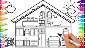 Here you are a big house, with two floors. How To Draw A House For Kids House Coloring Pages Doll House Coloring Book Youtube
