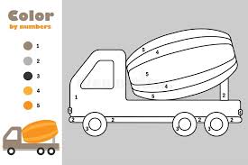 Learn about famous firsts in october with these free october printables. Concrete Mixer In Cartoon Style Color By Number Education Paper Game For The Development Of Children Coloring Page Kids Stock Illustration Illustration Of Coloring Funny 132723064