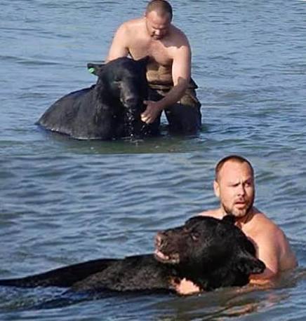Man saves bear from drowning in lake