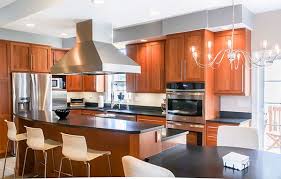 Natural Cherry Wood Kitchen Stainless Steel Appliances Raised Counter Height Seating For 4 Custom Transitional Kitchen Shaker Style Kitchens Kitchen Remodel