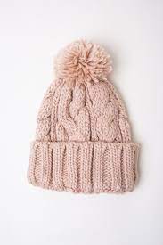 Light Pink Soft Cable Knit Pom Pom Beanie Knitted Hats Chenille Hats Cable Knit Hat
