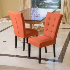 Set Of 2 Deep Orange Button Tufted Fabric Dining Chairs Dining Chairs Fabric Dining Chairs Orange Dining Chairs