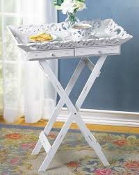 White Elegant Folding Tv Tray Serving Table Shabby Chic Stand 33139 Shabby Chic Tray Shabby Chic Side Table Shabby Chic Nightstand