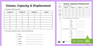 When placed in the cylinder, the object must be fully submerged in the water. Volume Capacity Displacement Worksheet Worksheet F