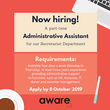 Administration support and administrative assistance are key to the efficient operation of a unit, department or company. Position Filled Administrative Assistant Secretariat Department Aware Singapore