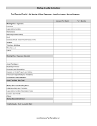 Startup Capital Calculator Business Plan Template Start Up Business Bookkeeping Templates