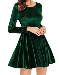 Annigo Womens Velvet Casual Short Long Sleeve Peter Pan Collar Flare Skater Short Dress At Amaz Velvet Skater Dress Short Dresses Cocktail Dresses With Sleeves