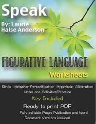 Speak By Laurie Halse Anderson Figurative Language Worksheets Figurative Language Language Worksheets Figurative Language Worksheet