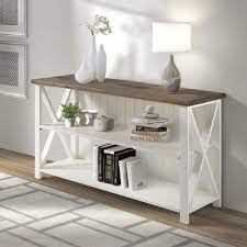 Gracie Oaks Hutter Solid Wood Tv Stand For Tvs Up To 55 Color White Farmhouse Console Table Solid Wood Tv Stand Tv Stand Wood