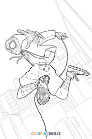 miles morales spiderman coloring page into the spiderverse