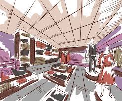 Modern interior design is based on the principles of the modernism movement of the 19th and 20th centuries, bauhaus philosophy and architecture and the development of affordable and practical design. Fashion Store Interior Design In Sketch Style Stock Vector Illustration Of Background Costume 87657139