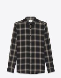 Black And Grey Flannel Shirt Signature Yves Collar Shirt In Black And Grey Plaid Cotton And Tencel Gray Plaid Collar Shirts Black And Grey