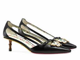 Details About Gucci Womens Low Heels Pumps In Black Leather With Butterfly Size Us 5 Eu 36