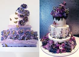 Detail of a romantic blue wedding cake decorated with hand made frosted sugar roses, snow christals and sugar christals, on a blue. Purple Lilac Lavender Wedding Cakes Cake Geek Magazine
