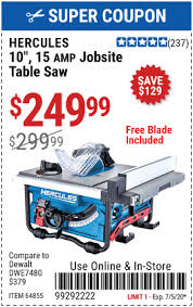Hercules 10 In 15 Amp Compact Job Site Table Saw For 249 99 In 2020 Harbor Freight Tools Jobsite Table Saw Table Saw