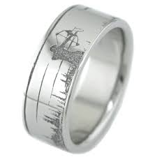 Men S Laser Carved Titanium Bowfishing Ring Unique Diamond Engagement Rings Bowfishing Rose Gold Diamond Ring Engagement