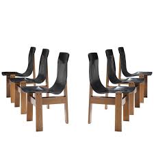 Angelo Mangiarotti Set Of Six Tre 3 Chairs In Black Leather Chair Furniture Dining Chairs