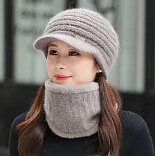 Mũ len lưỡi trai nữ kèm khăn phong cách Hàn mới, sét nón len cao cấp cho  người trung niên- người già
