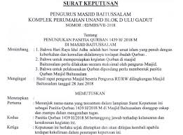 Bahwa dalam rangka pembinaan kelembagaan masjid ( ta,mir masjid ) di desa karangrena guna mewujudkan kelancaran ,keamanan, dan kerukunan umat beragama dibutuhkan pengesahan dan pengukuhan ta,mir masjid. Sk Panitia Qurban Terbaru Format Doc Pdf Maxtrimus