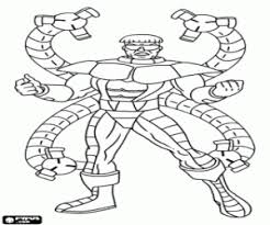 Free fight between spiderman and the articulated arms of doctor octopus to try to avoid the robbery of the strongbox or safe of the bank coloring and printable page. Doctor Octopus A Spiderman Enemy Coloring Page Printable Game