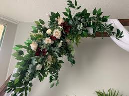 Find large silk flower arrangements. Greenery Wedding Arch Burgundy Blush Ivory Flowers Swag For Etsy