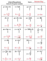 Write and solve an equation for each value of x. Literal Equations Worksheet Teachers Pay Teachers