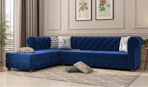 The henry sofa brings together scandinavian design with subtle traditional elements to create the ultimate family sofa that suits any home. Buy Henry L Shape Left Aligned Corner Sofa Velvet Indigo Blue Online In India Wooden Street