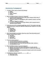 Biochemistry Tests For Food Macromolecules Answers Biochemistry Pre Assessment Biochemistry Assessment Science