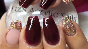 Acrylic nail designs burgandy : Acrylic Nails Burgundy Rose Gold Holo Youtube