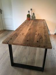 Dining Table With Thick Old Oak Table Top And Steel Base Wooden Dining Tables Oak Table Dining Table