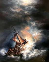 Tormenta en el mar de Galilea” ésta pieza que ven, es mi versión de la obra  original del gran maestro Rembrandt, realizada por mi persona  @luz.maria.ori_artist. Fue creada por el maestro en