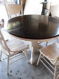 Stained Top Table With Painted Base And Chairs This Is My Current Project Painted Kitchen Tables Kitchen Table Redo Oak Table And Chairs