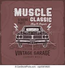 Vintage Hand Drawn Muscle Car T Shirt Design Classic Car Poster With Typography Retro Style Poster With R Retro Style Posters How To Draw Hands Retro Fashion