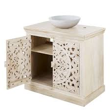 Composition 2 tiroirs couleur noir mat et plan bois hpl. Meuble Vasque En Manguier Massif Sculpte Blanc Effet Vieilli Kerala Maisons Du Monde