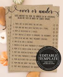 Rustic Kraft Over Or Under Game Template Baby Shower Games Coed Coed Baby Shower Country Baby Shower