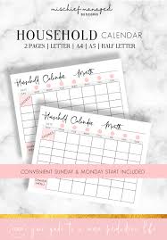 Household Family Printable Calendar Home Planner Command Center Productivity Planner Tracker Digital Pdf A4 A5 Half Letter Life Planner Printables Planner Printable Calendar