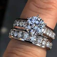 Ebay Ad Channel Setting 2 45ct White Round Diamond Engagement Ring Set 14 Silver Wedding Rings Sets Engagement Wedding Ring Sets Diamond Engagement Ring Set