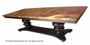 Browse through our select collection to see which style is right for you. Hammered Copper Dining Table Top Mounted On A Trestle Style Double Pedestal Wood Table Base 132