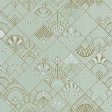 Papier Peint Intisse Scarlett Golden Years Vert Amande Or Green Wallpaper Art Deco Wallpaper Art Deco Colors