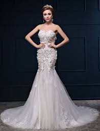 Not to mention the wonderful full corset back and lovely layered lace. Sexy Mermaid Sweetheart Neckline Sleeveless Lace Flowers Wedding Dress