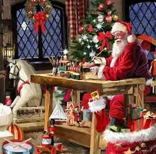 Santa Is Working On His List Christmas Scenes Vintage Christmas Images Christmas