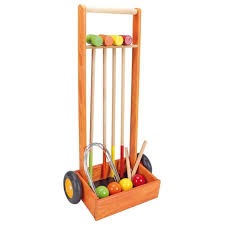 jeujura jeu de croquet en bois 4 joueurs chariot en bois voitures jouets en bois maillet en bois jouets en bois
