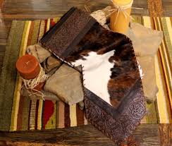 Western Tooled Leather Cowhide Leather Table Runner 12 X 54 Cowhide Leather Tooling Rustic Leather