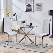 Relevance lowest price highest price most popular most favorites newest. Amazon Com Dining Table Set For 2 Modern Kitchen Table And Chairs For Small Space Round Glass Dining Table Faux Leather Dining Room Chairs Set Of 3 Pieces Easy Assembly For Home Business Table 2